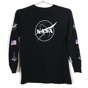 Neon Riot Youth NASA Logo Graphic T-Shirt Long Sleeve Storm Cuff Black Size L